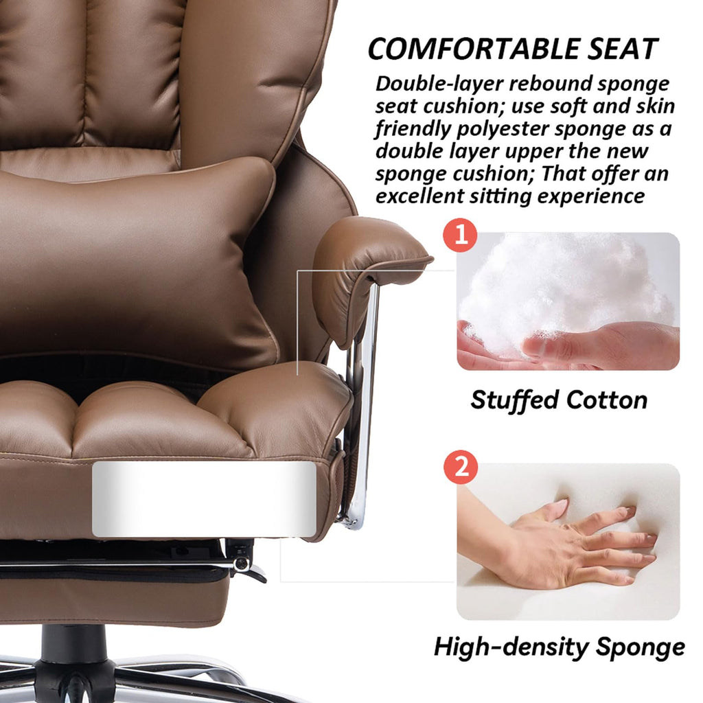 Big and Tall Brown PU Leather Office Chair with Lumbar Support Y688769