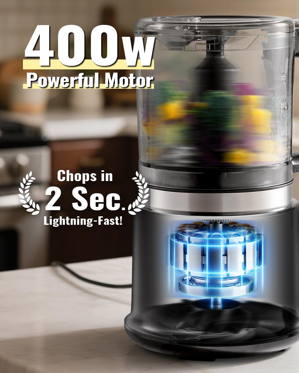 4 Cup Electric Food Processor with Stainless Steel Blades O2119