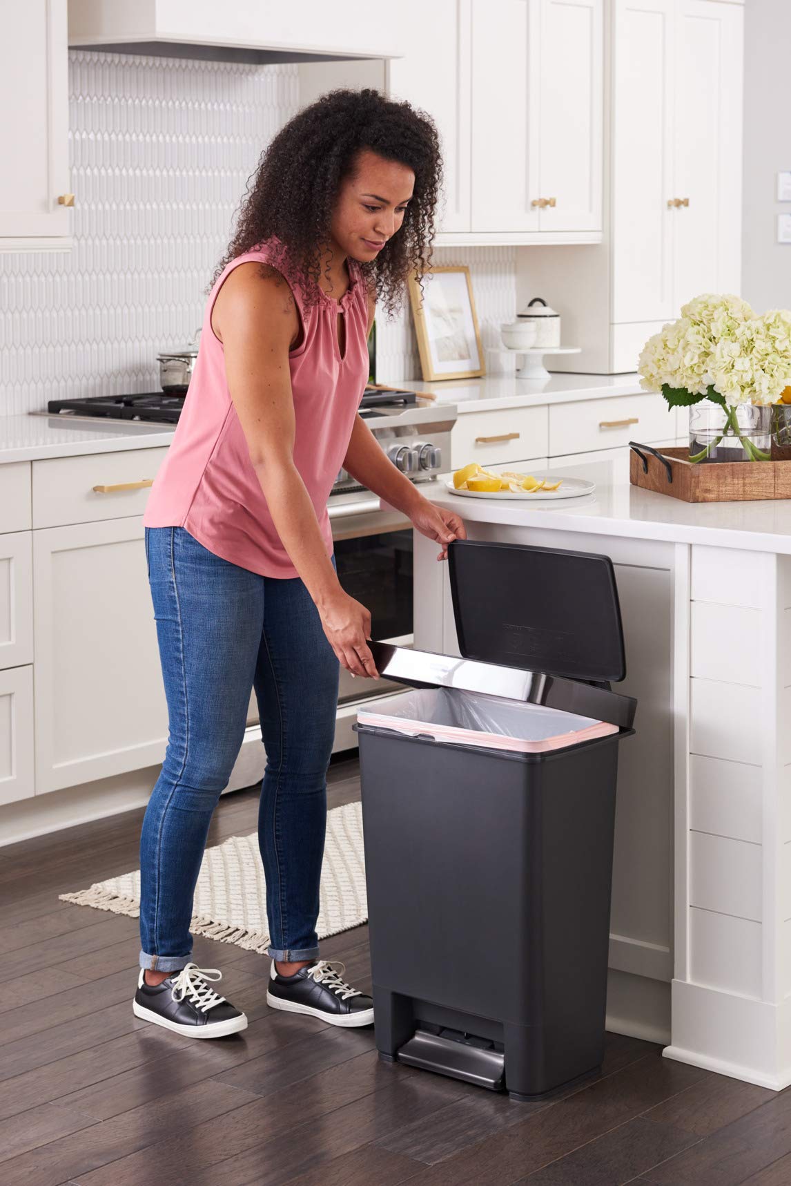 12.4 Gallon Charcoal Step-On Trash Can with Stainless Steel Rim Y60343