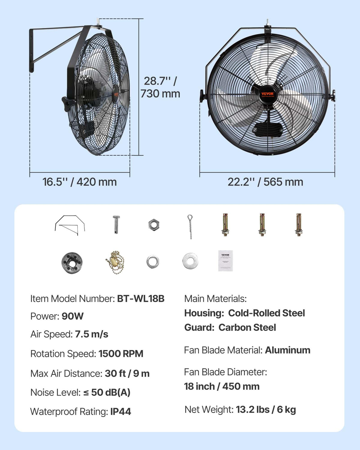 18 Inch 3-speed Wall Mounted Metal Fan C278538