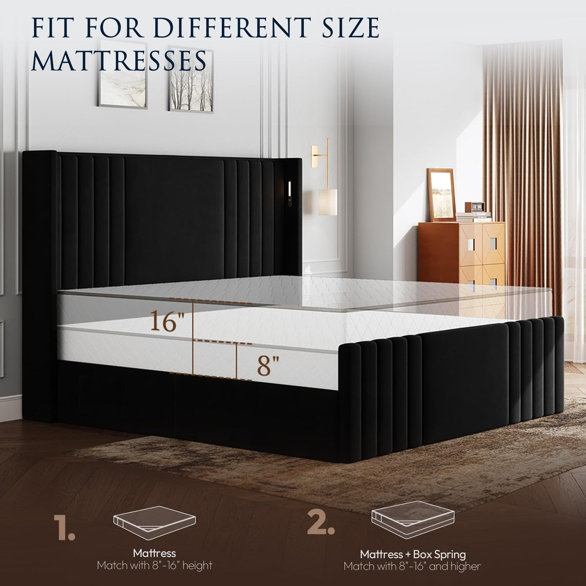 Queen Size Platform Bed Frame with Reading Lights X18139