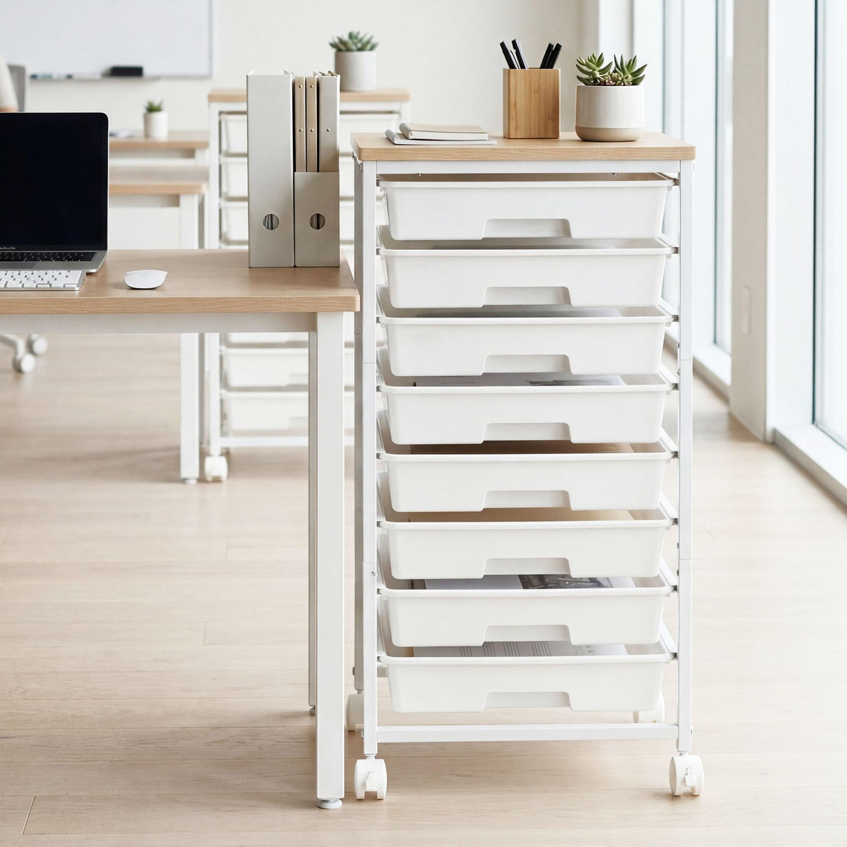 8 Drawer Rolling Storage Cart with Wooden Tabletop C88084