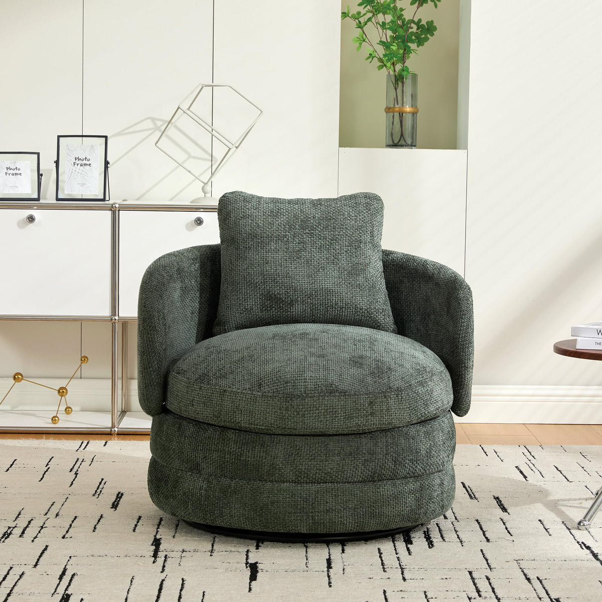 30" Modern Round Set of 2 Swivel Chenille Upholstered Barrel Chair F9377