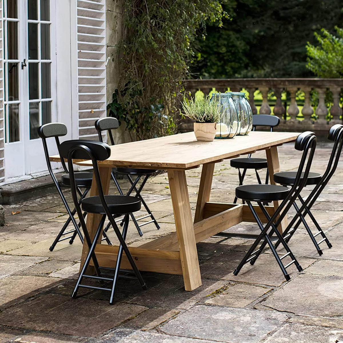 18 Inch Black Folding Stool with Backrest N844