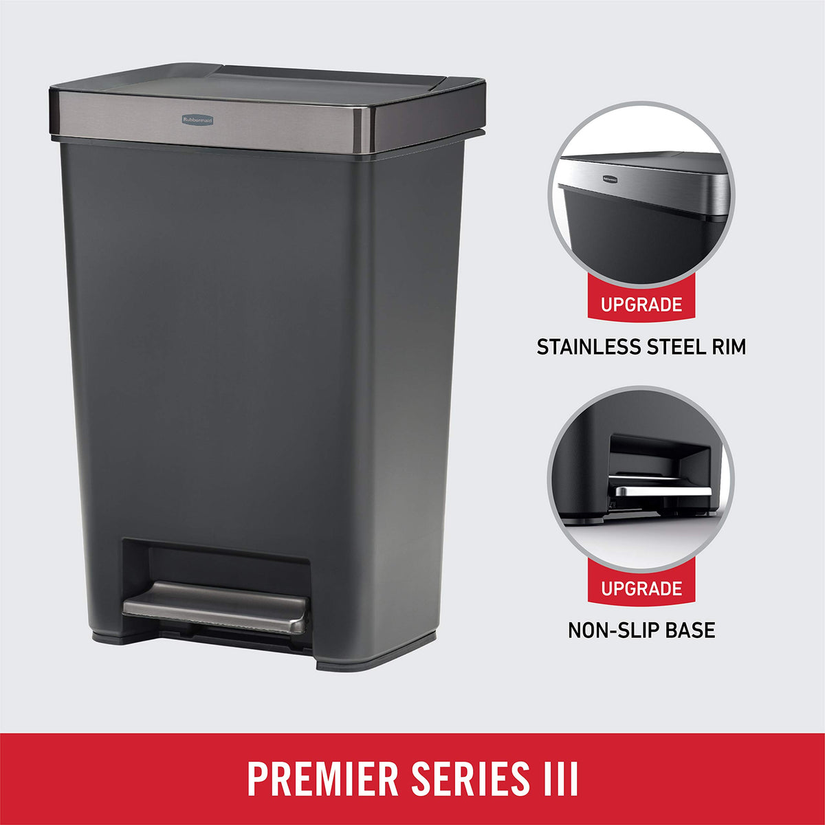 12.4 Gallon Charcoal Step-On Trash Can with Stainless Steel Rim Y60343