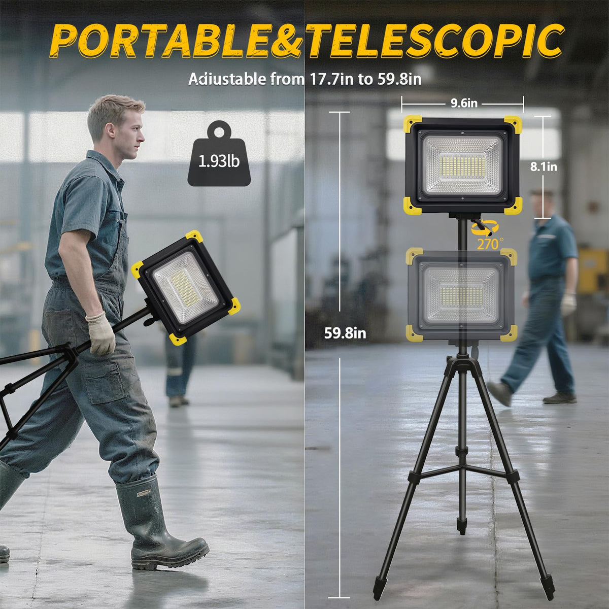 12000mAh Rechargeable LED Work Light with Stand I34755