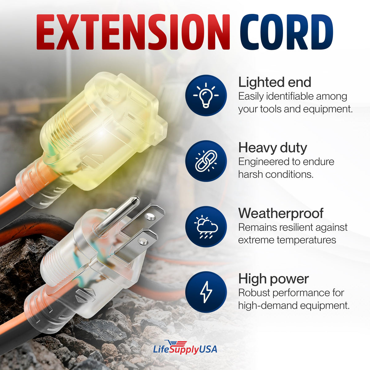 100ft 12/3 Gauge Heavy Duty Extension Cord, Waterproof, 15A 125V, Orange and Black S88216