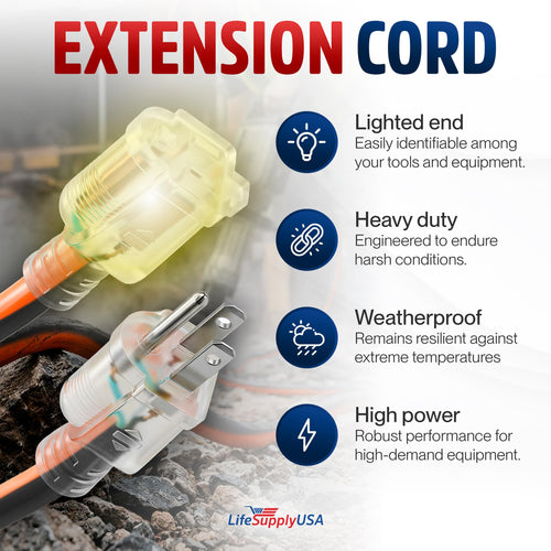 100ft 12/3 Gauge Heavy Duty Extension Cord, Waterproof, 15A 125V, Orange and Black S88216