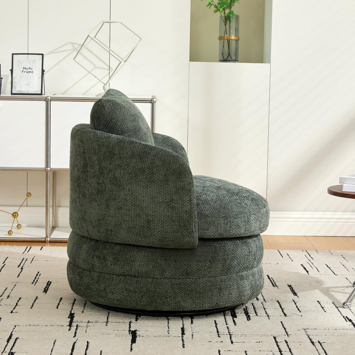 30" Modern Round Set of 2 Swivel Chenille Upholstered Barrel Chair F9377