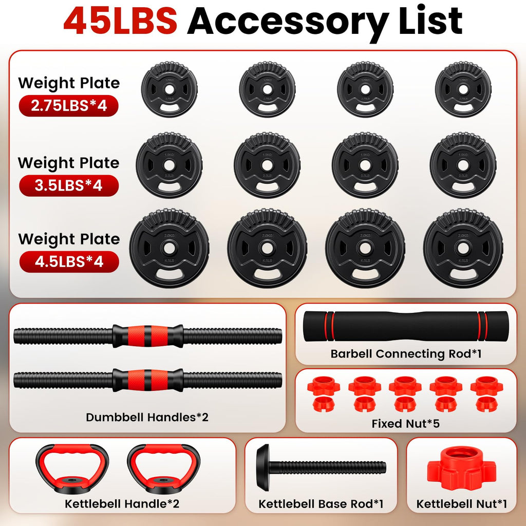 Adjustable Dumbbell Set 22/33/45/70/90lb Free Weight Set with Connector V267746