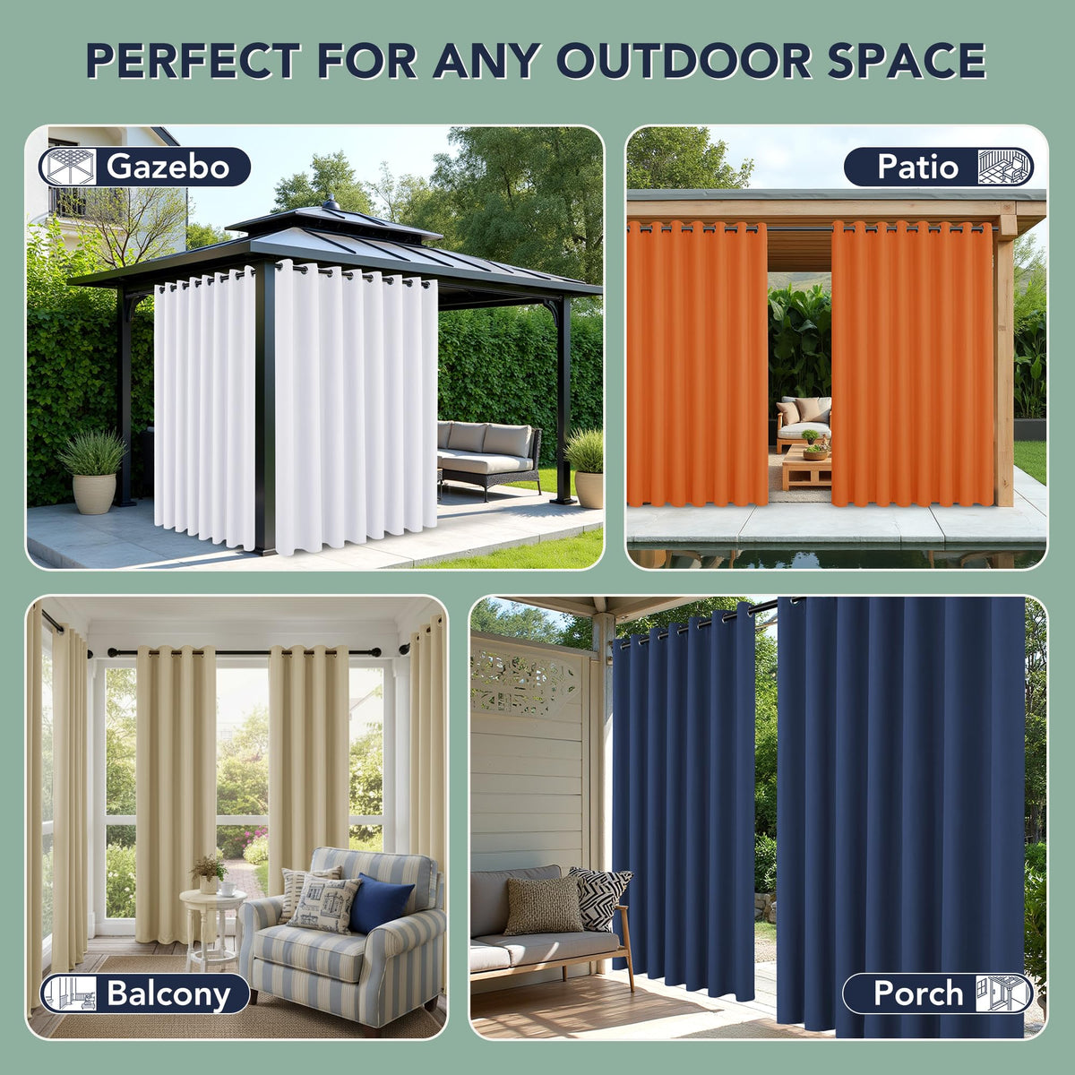 Waterproof Outdoor Curtains 6 Panels V292