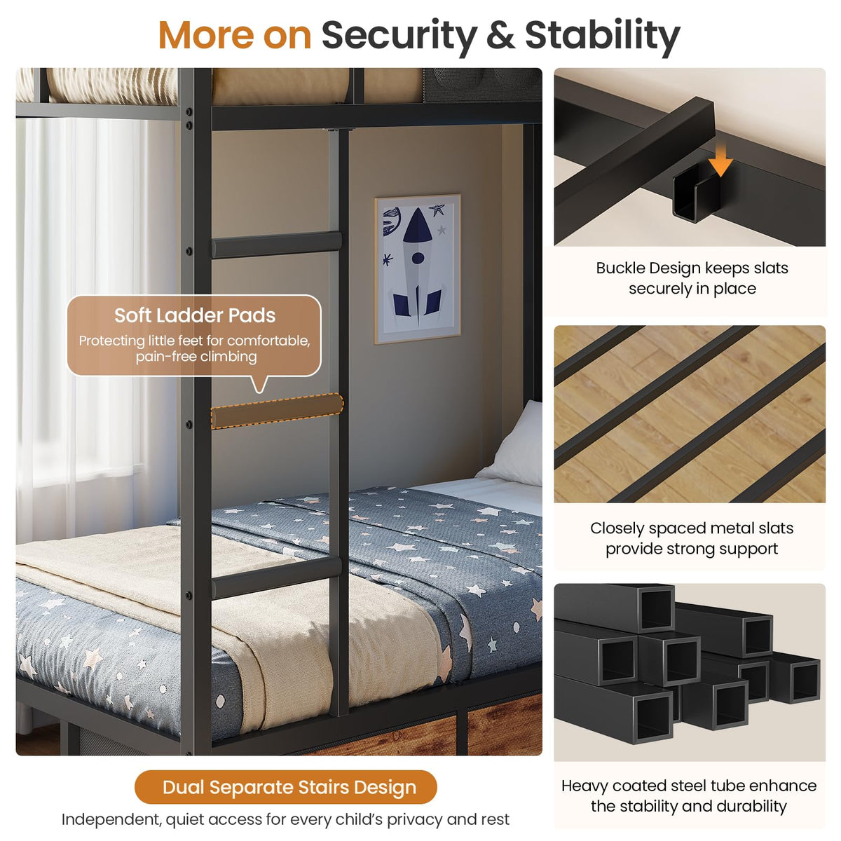 Black Twin Over Twin Triple Bunk Bed with 9 Storage Drawers N726902