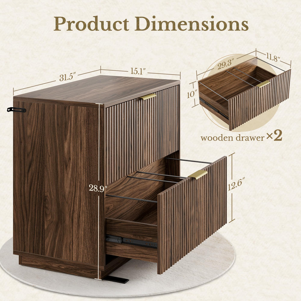 Black Walnut 2 Drawer Fluted Lateral File Cabinet U996