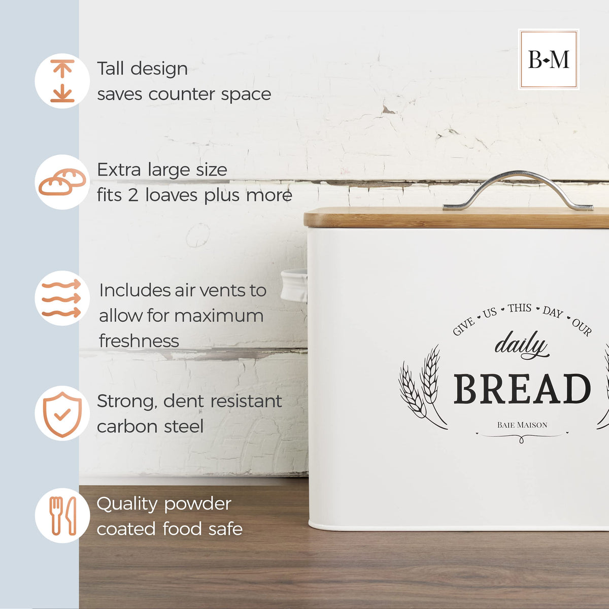 Extra Large White Farmhouse Bread Box with Canisters Set of 3 T5894