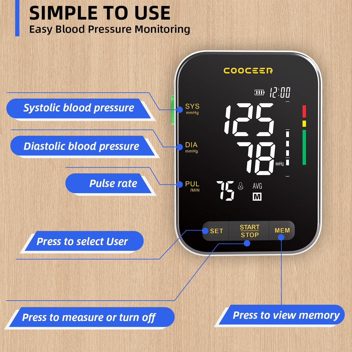 Automatic Upper Arm Blood Pressure Monitor with Adjustable Cuff F42167
