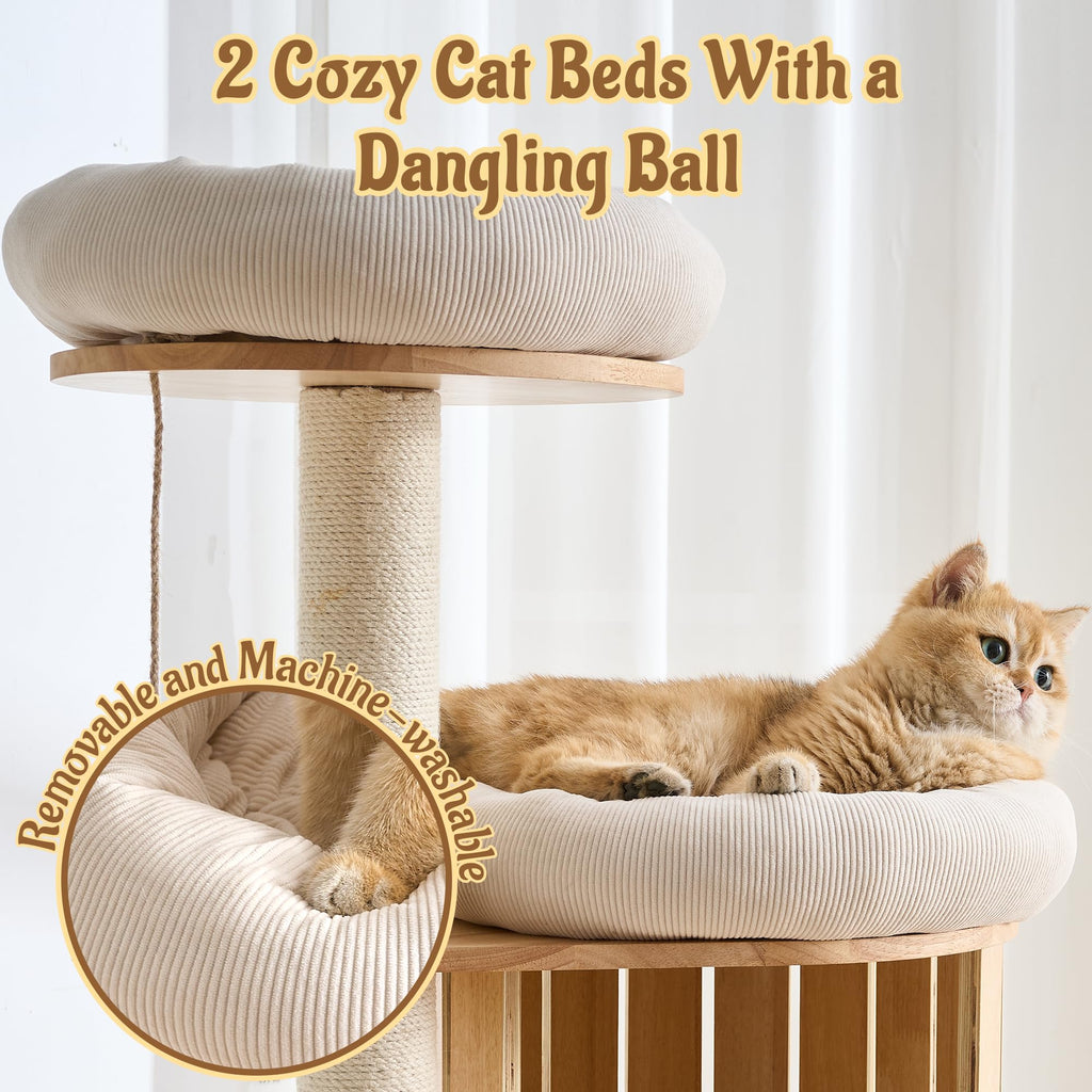 70" Wood Cat Tree with 2 Cat Caves G403010