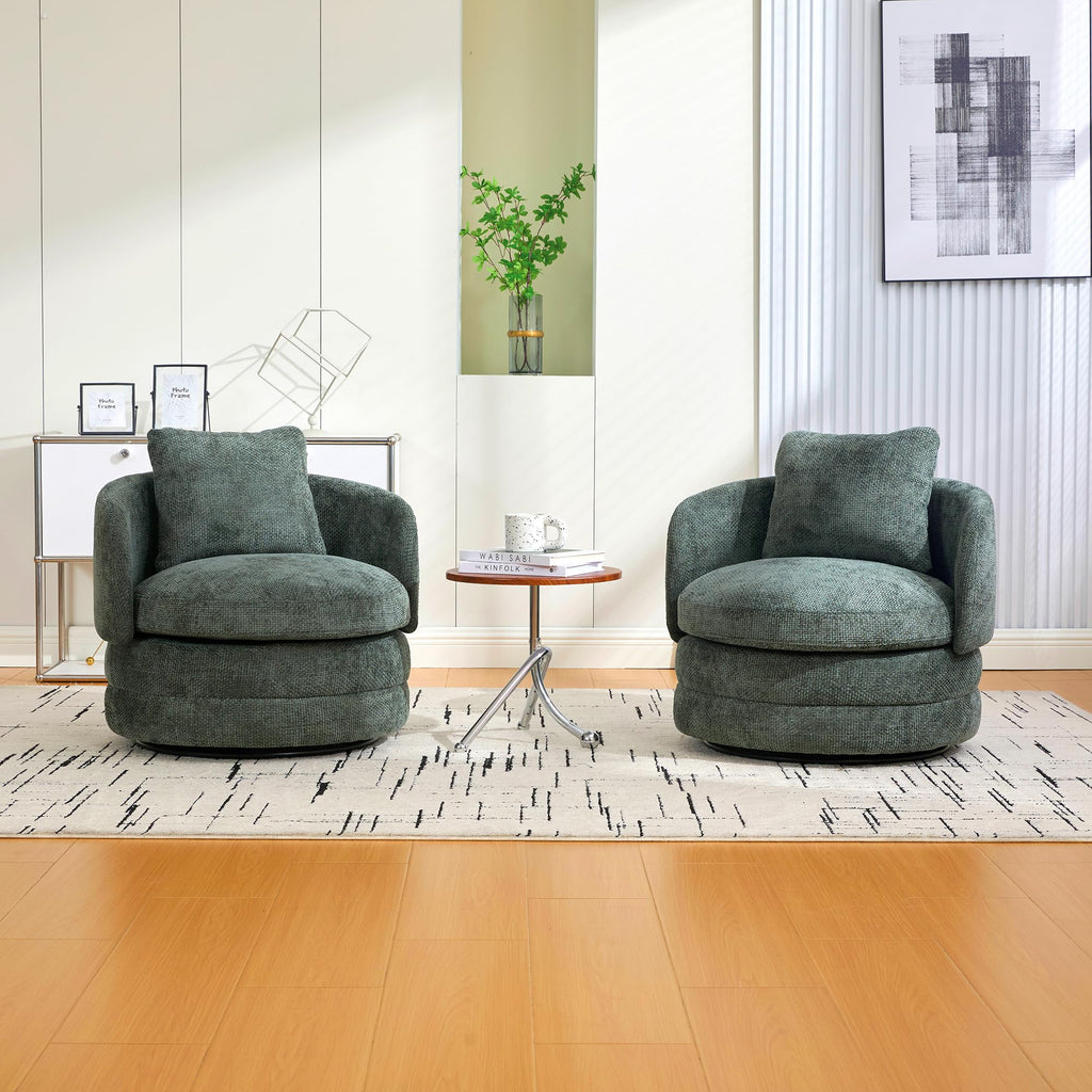 30" Modern Round Set of 2 Swivel Chenille Upholstered Barrel Chair F9377