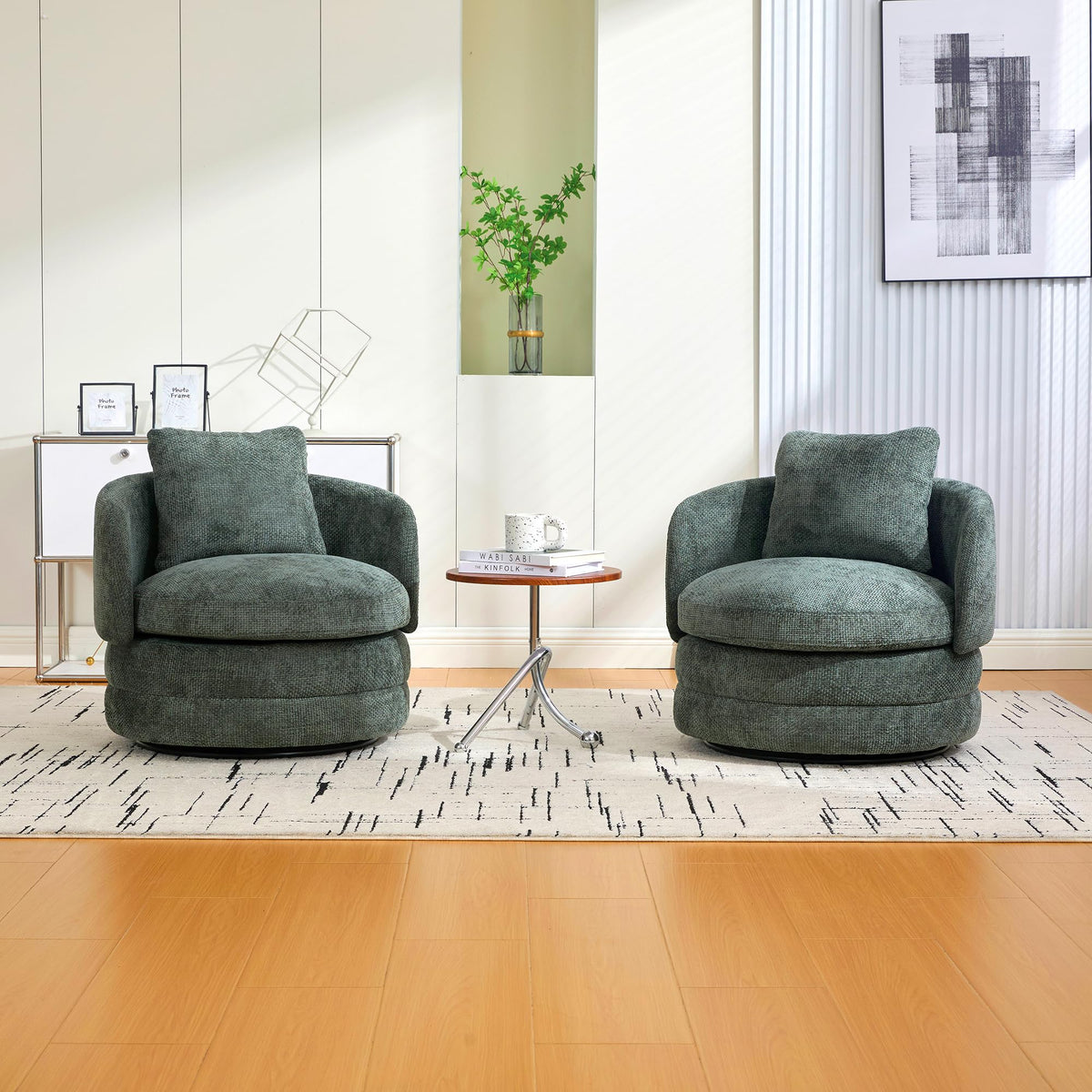 30" Modern Round Set of 2 Swivel Chenille Upholstered Barrel Chair F9377