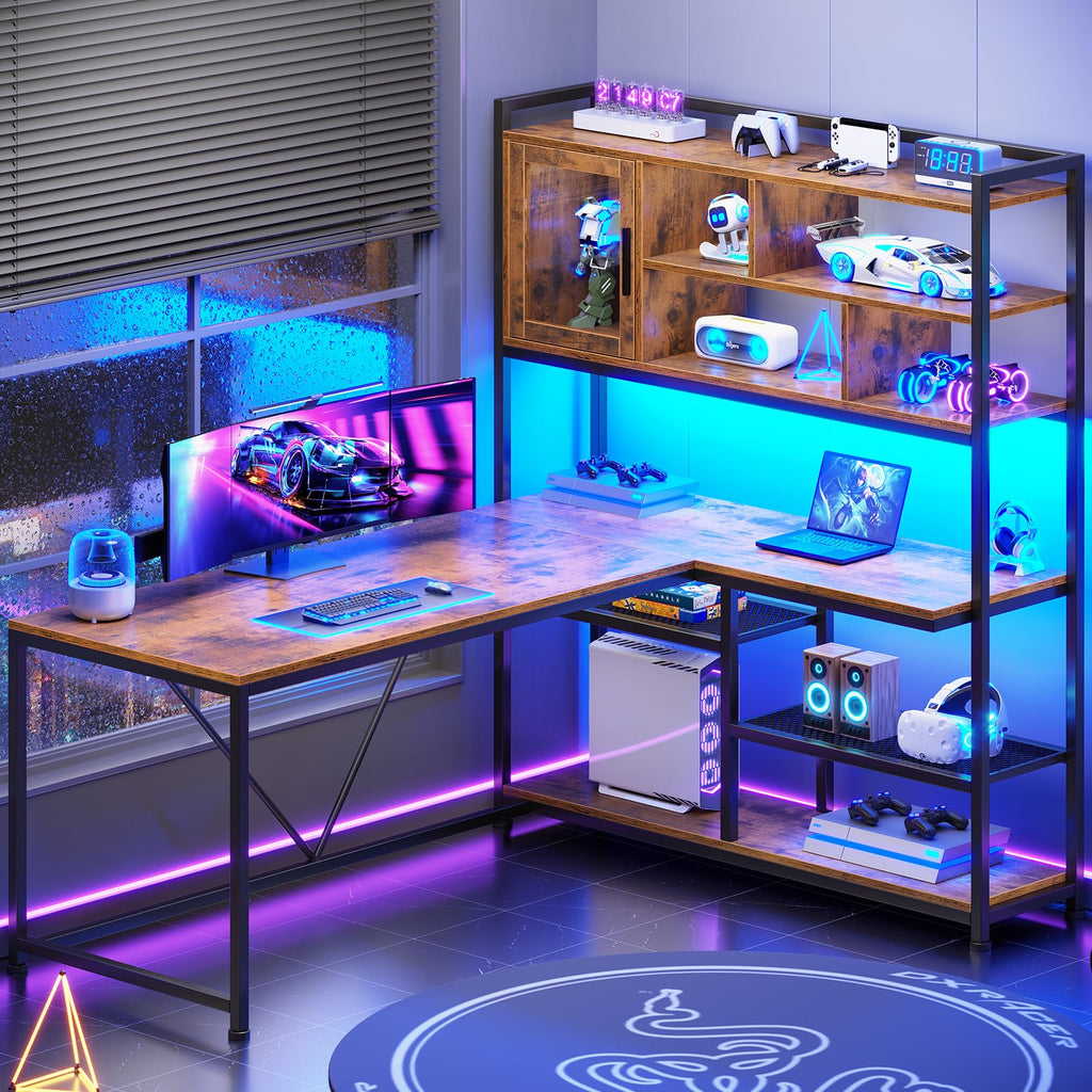 L Shaped Computer Desk with Storage Shelves Z2552