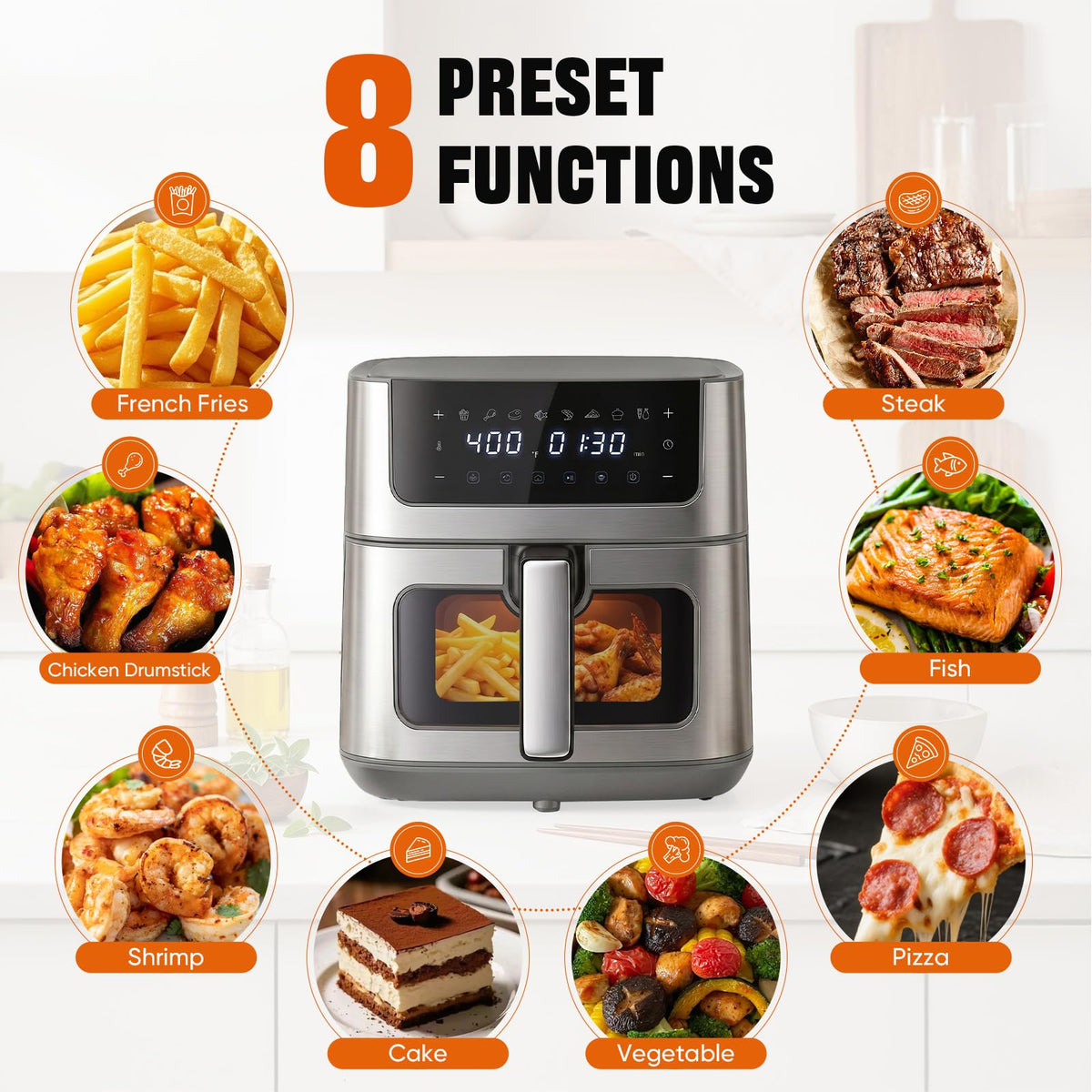 8-in-1 Air Fryer 6 Quarts with Presets and Window X628