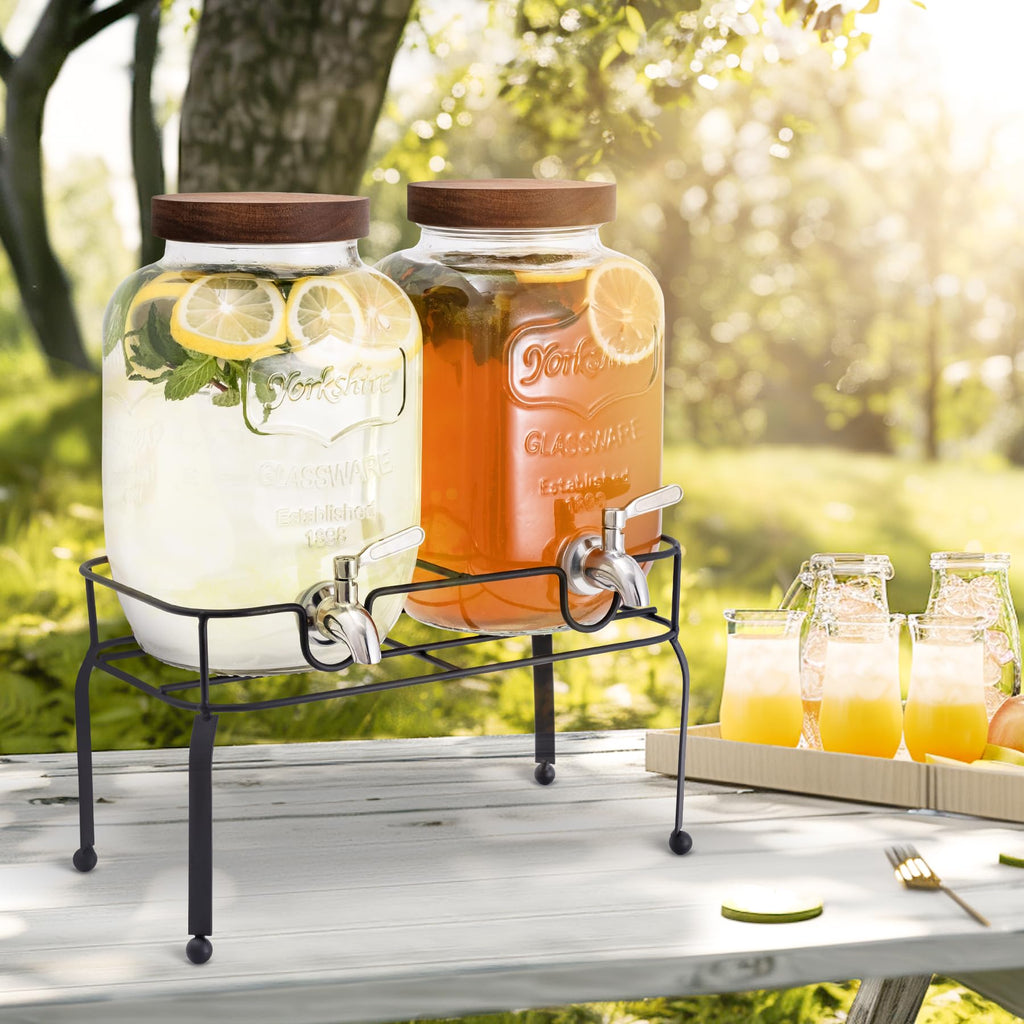 1 Gallon Glass Drink Dispenser with Stand, 2 Pcs N457