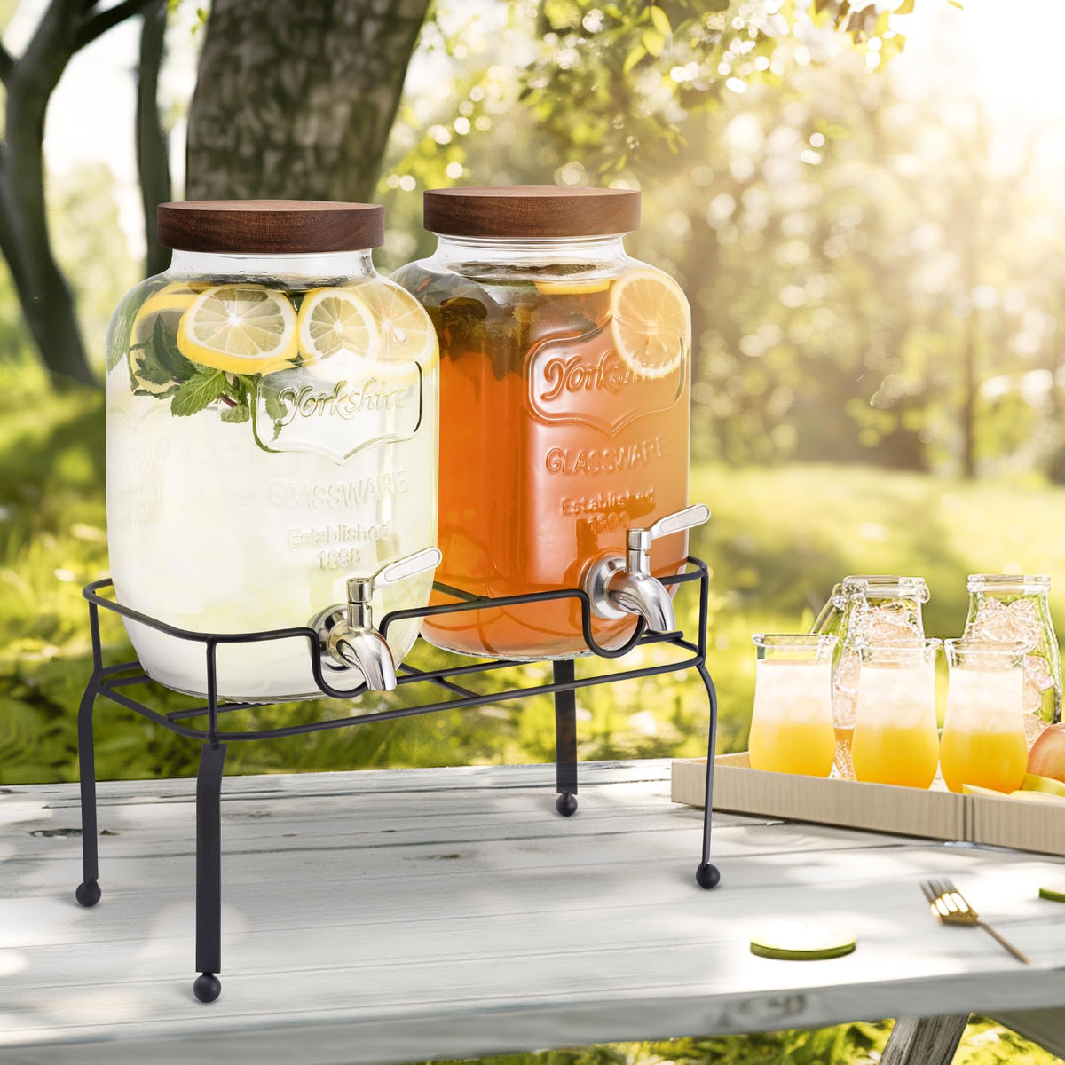 1 Gallon Glass Drink Dispenser with Stand, 2 Pcs N457