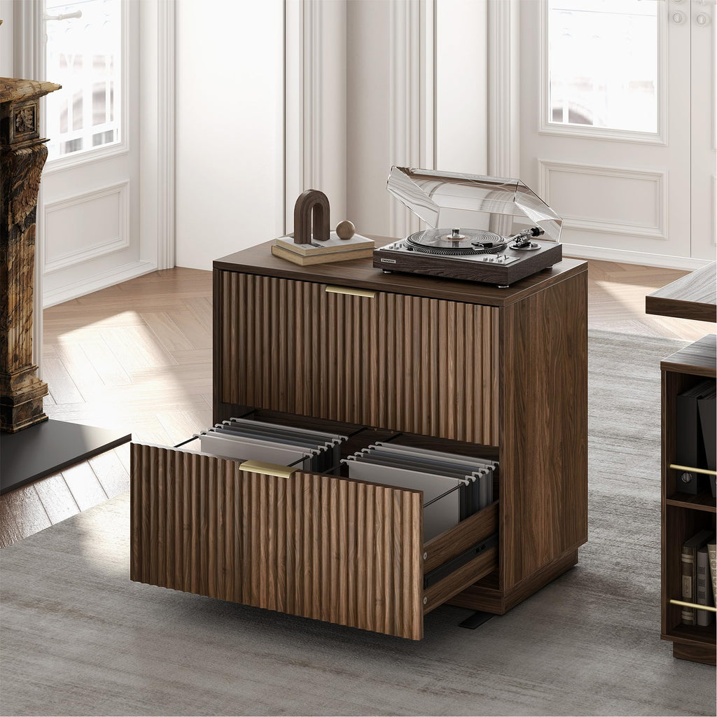 Black Walnut 2 Drawer Fluted Lateral File Cabinet U996
