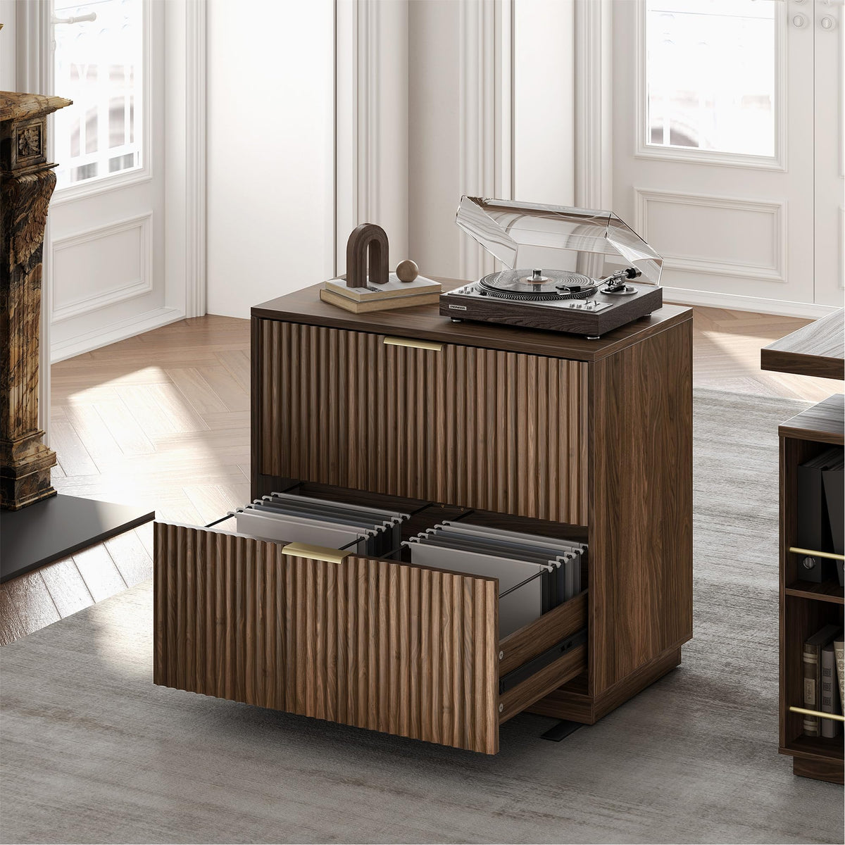 Black Walnut 2 Drawer Fluted Lateral File Cabinet U996