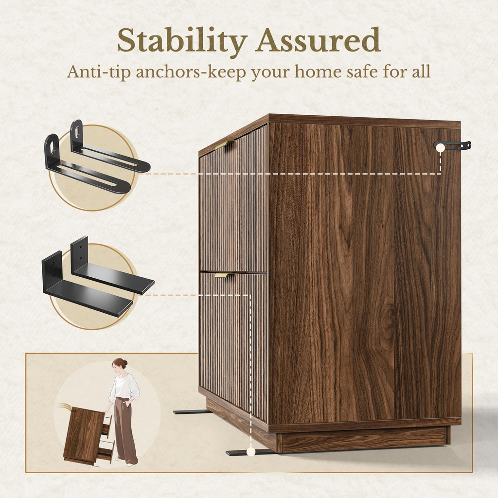 Black Walnut 2 Drawer Fluted Lateral File Cabinet U996