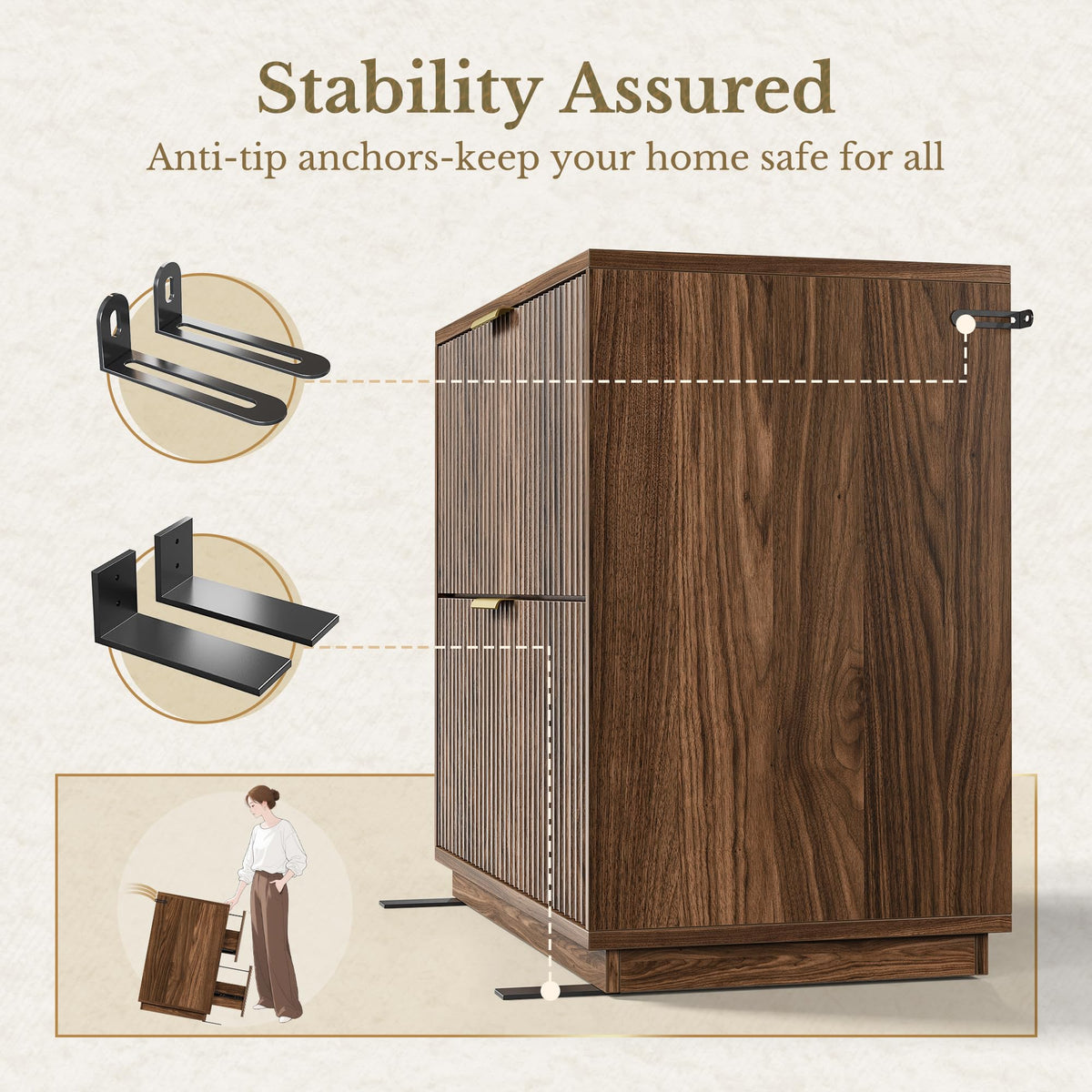 Black Walnut 2 Drawer Fluted Lateral File Cabinet U996