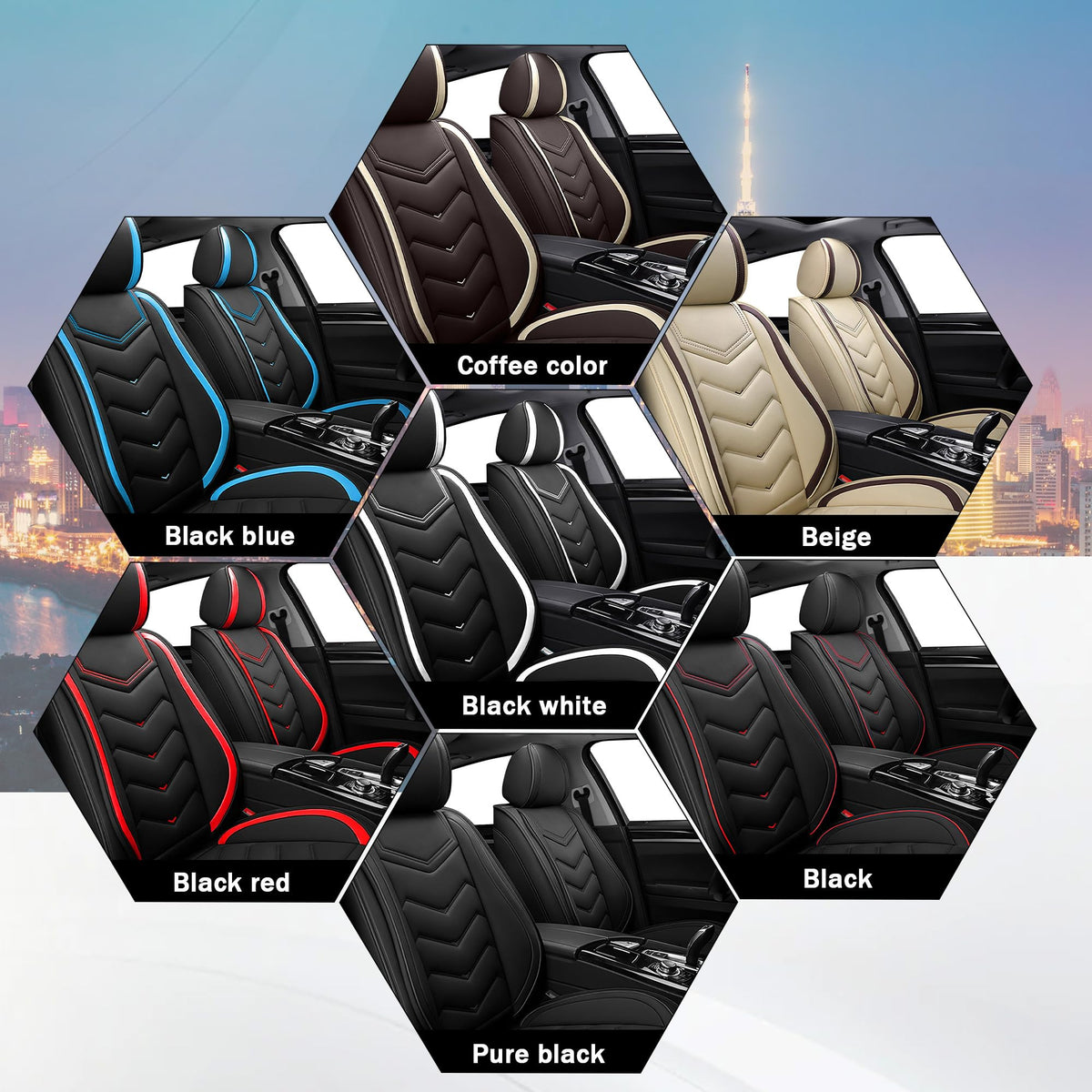Black Red Nappa Leather Car Seat Covers Set S469