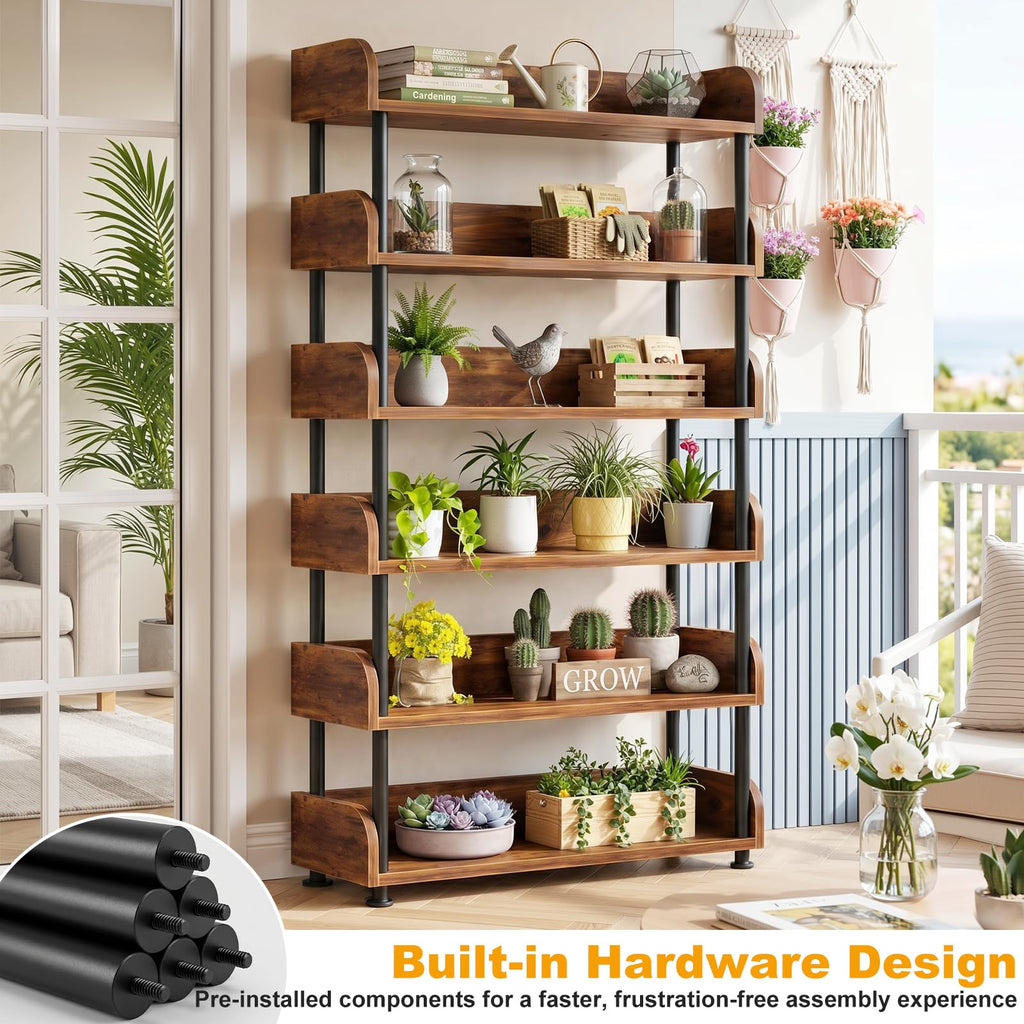 6-Tier Tall Open Bookshelf with Metal Frame O50199