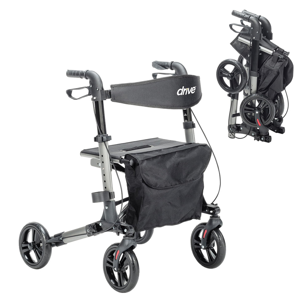 Compact Folding Rollator with Seat and Brakes, 8-Inch Wheels X49829
