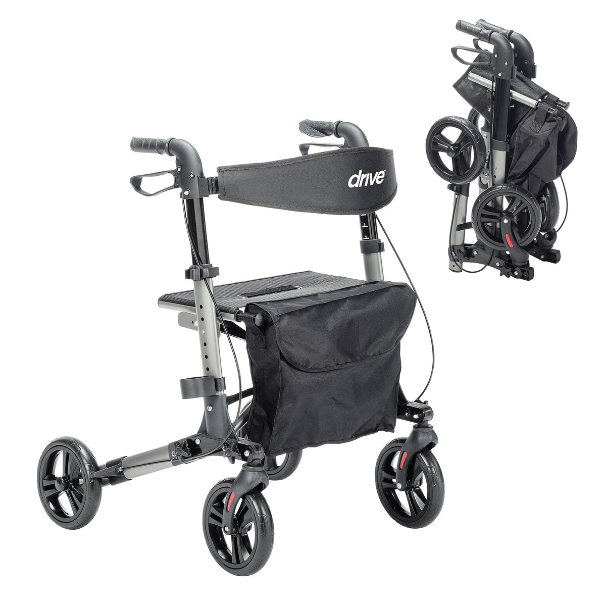 Compact Folding Rollator with Seat and Brakes, 8-Inch Wheels X49829