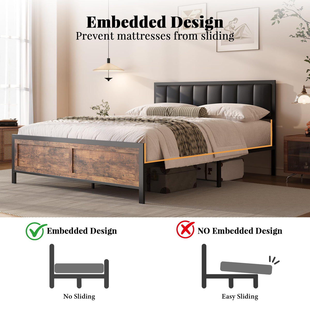 Full Size Metal Bed Frame with Headboard and Footboard G436737
