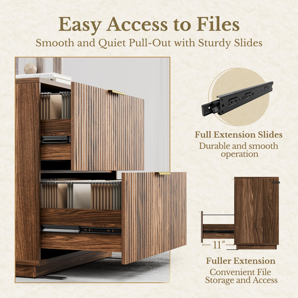 Black Walnut 2 Drawer Fluted Lateral File Cabinet U996