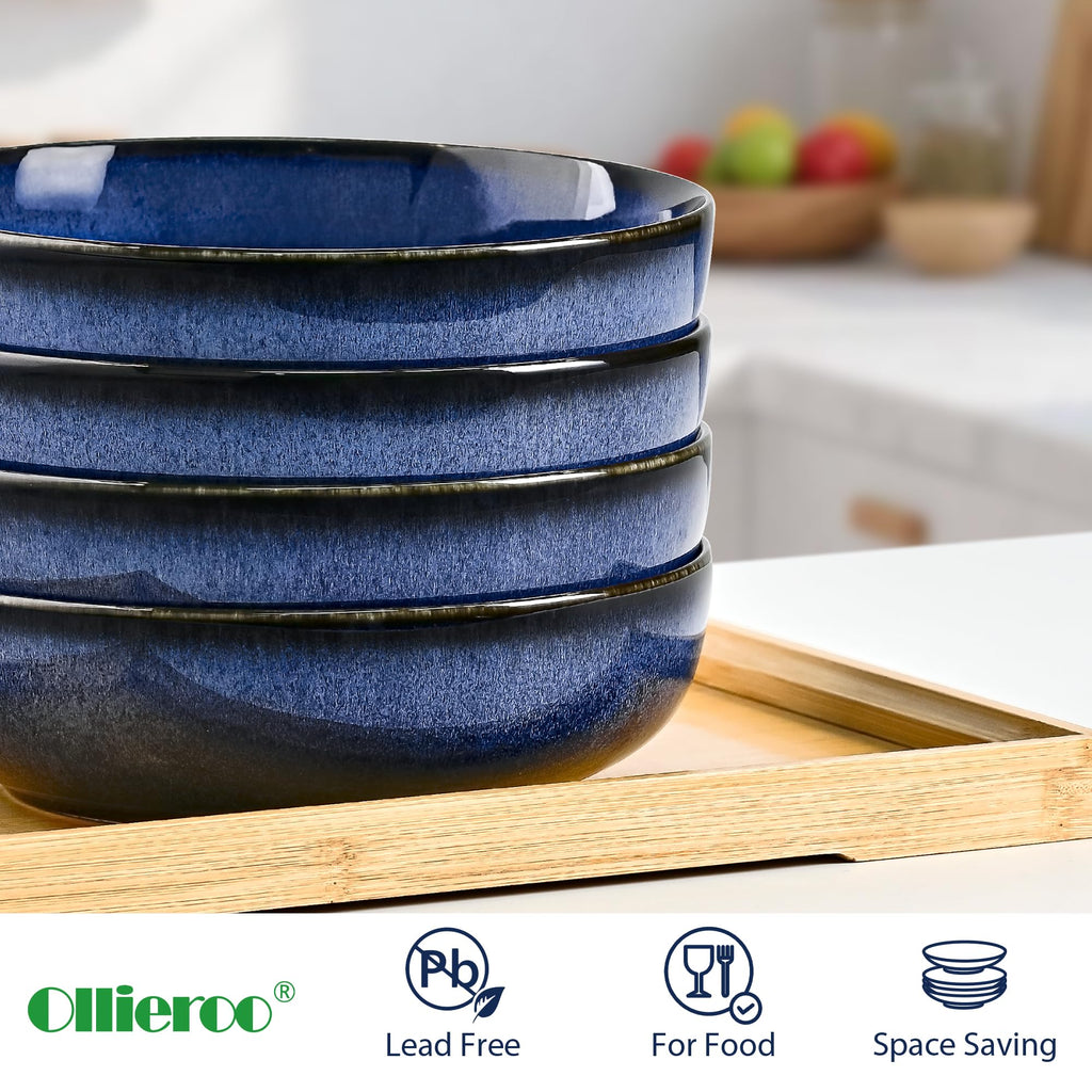 Blue Porcelain Pasta Bowls Set for 4 T334339
