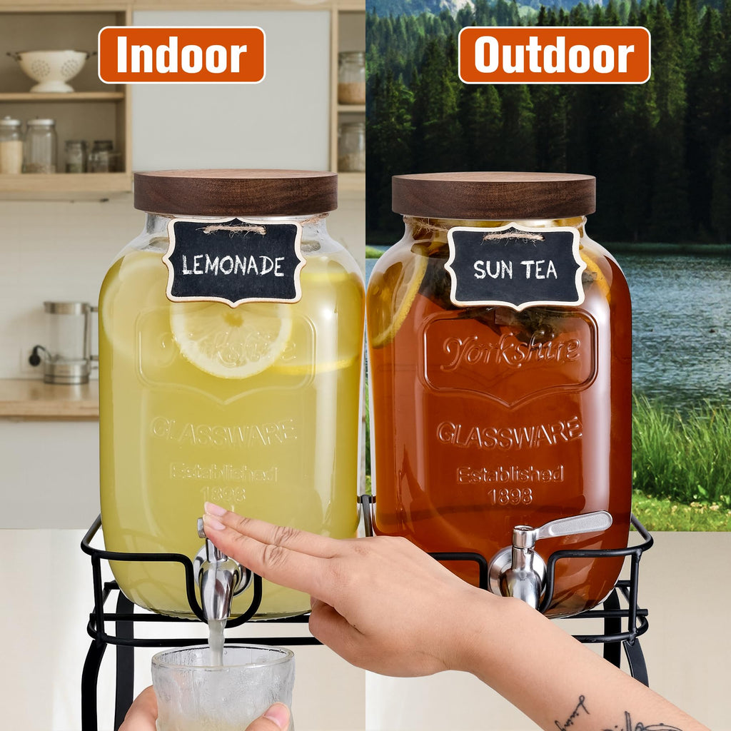 1 Gallon Glass Drink Dispenser with Stand, 2 Pcs N457