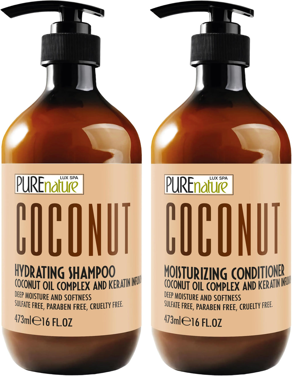 Sulfate Free Coconut Shampoo and Conditioner Set 16 Fl Oz E626