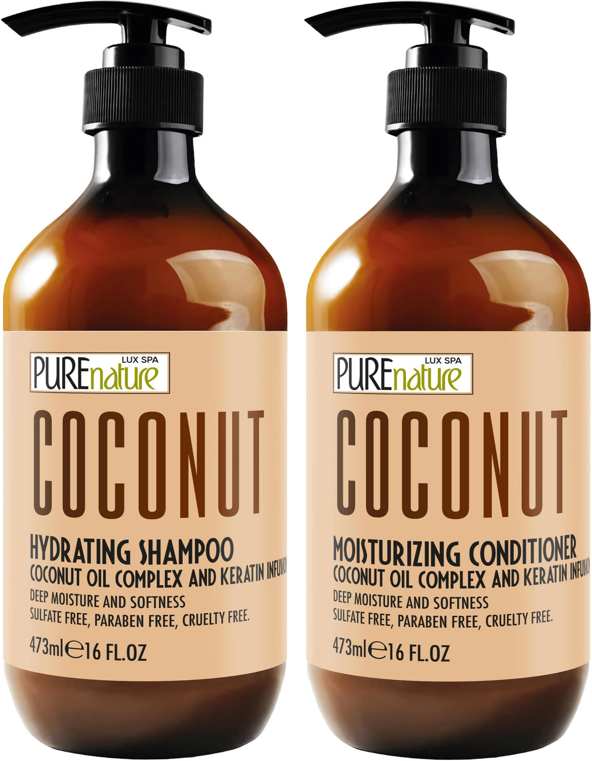 Sulfate Free Coconut Shampoo and Conditioner Set 16 Fl Oz E626