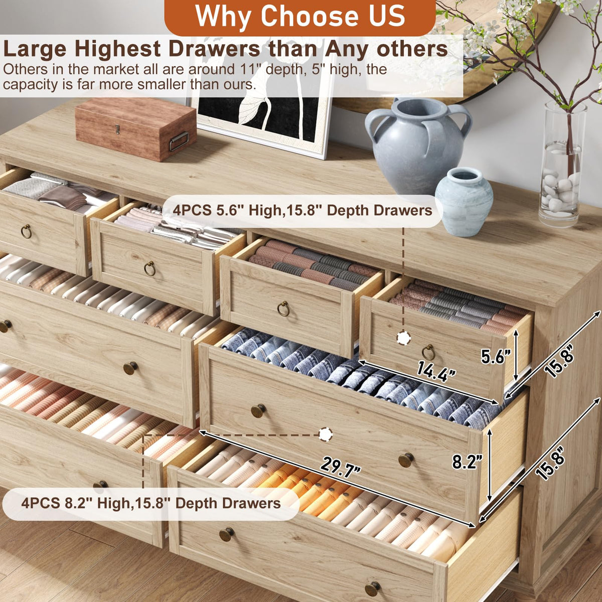 Rustic Wood 8 Drawer Dresser G744