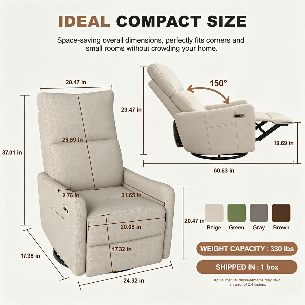 Small Power Swivel Rocker Recliner Chair F61911