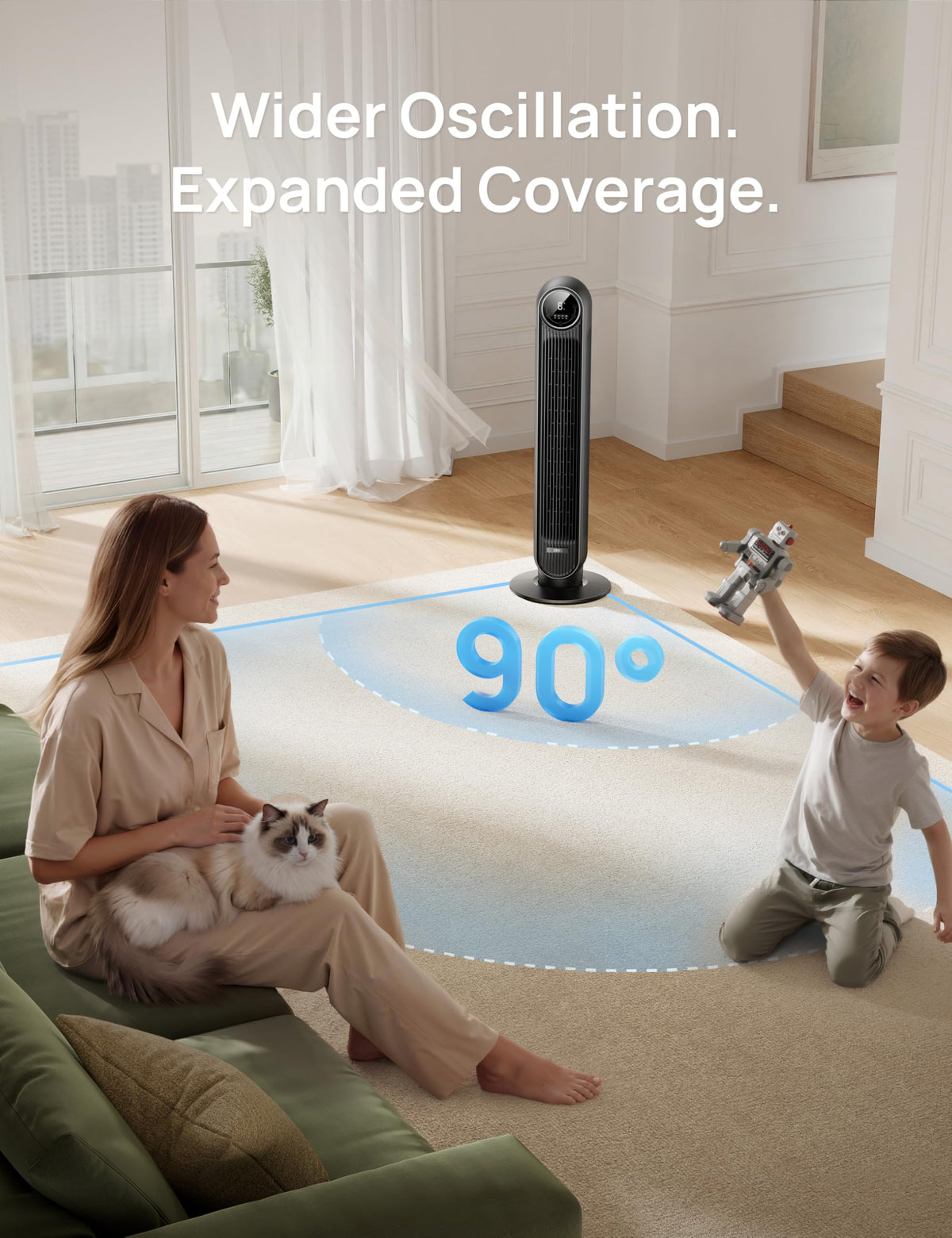 Ultra Quiet Tower Fan, 8 Speeds J206