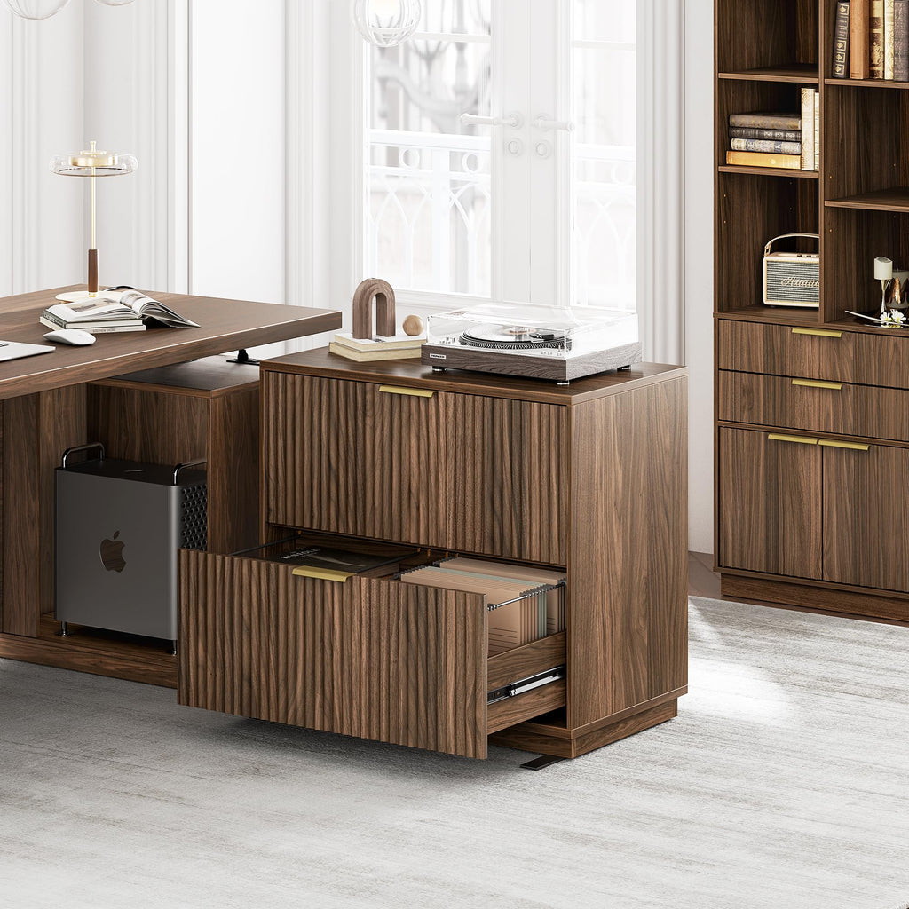 Black Walnut 2 Drawer Fluted Lateral File Cabinet U996