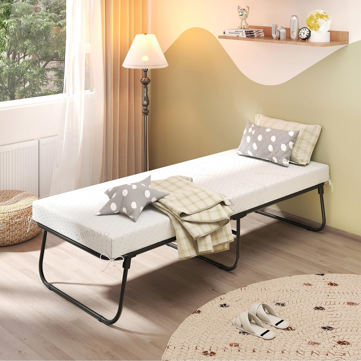 Folding Bed with Mattress Memory Foam Metal Frame L59229