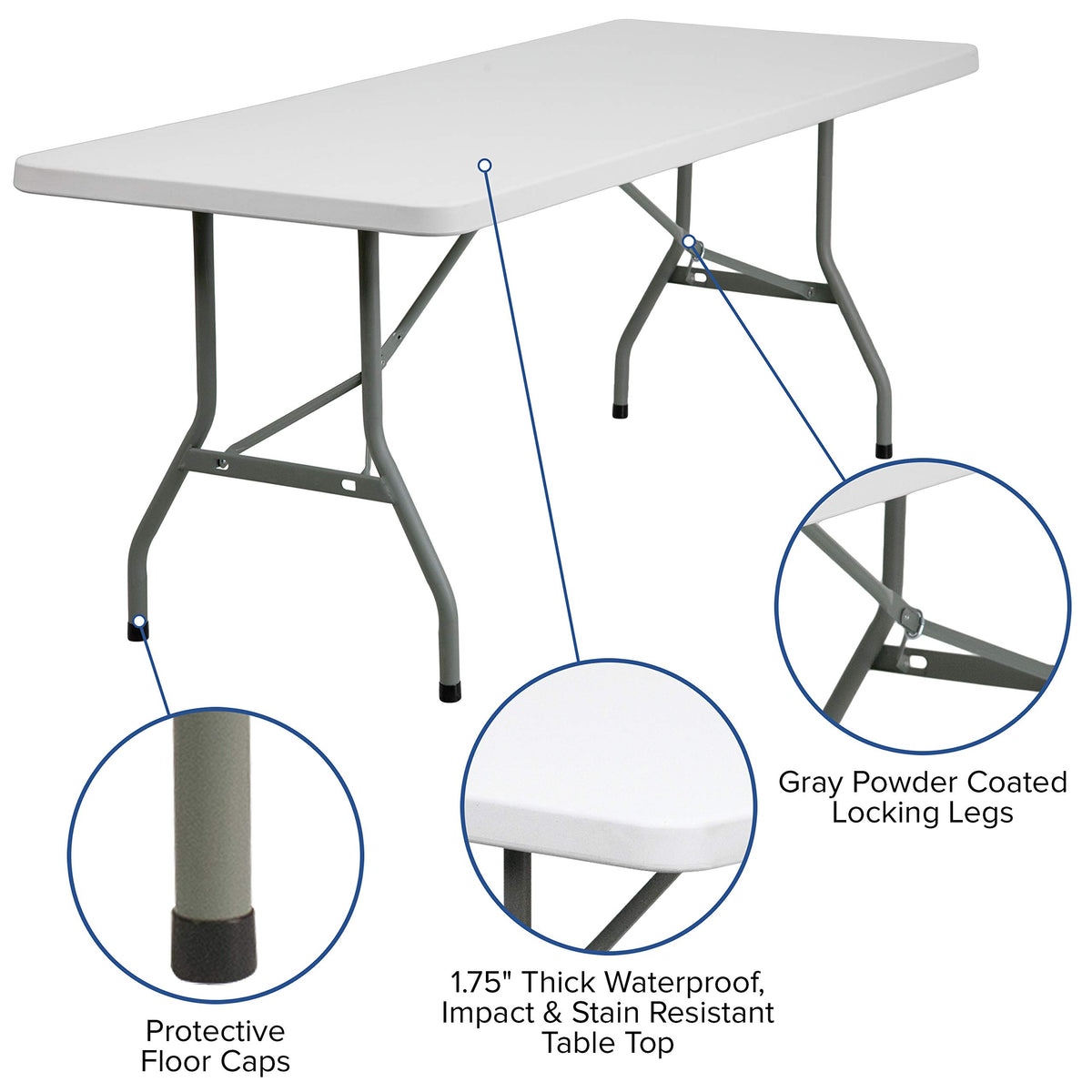 6-Foot Granite White Plastic Folding Table E30762