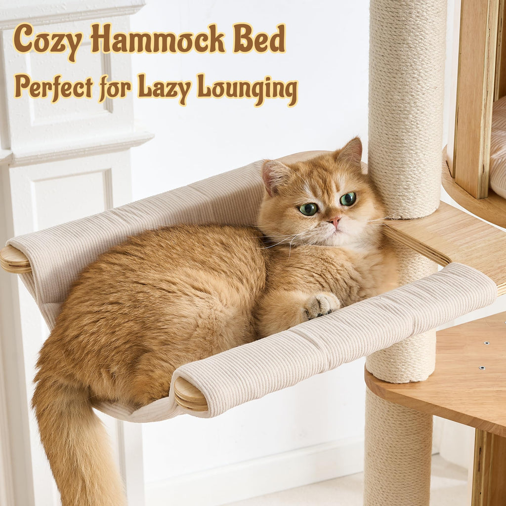 70" Wood Cat Tree with 2 Cat Caves G403010