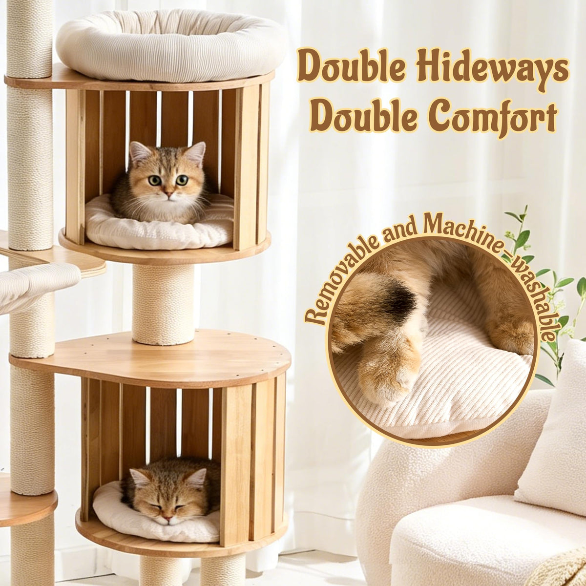 70" Wood Cat Tree with 2 Cat Caves G403010