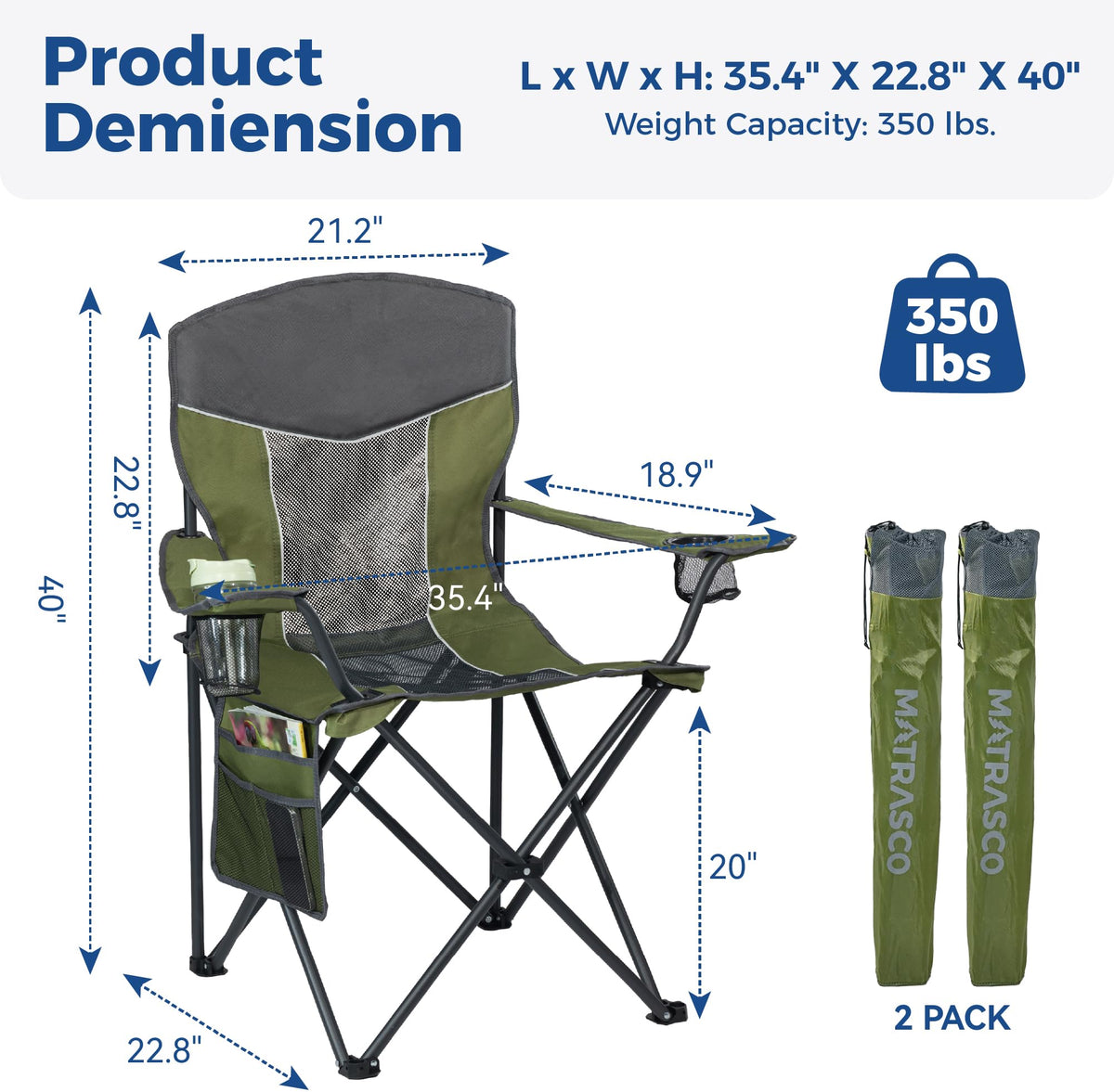 Oversized XL Camping Chair 2-Pack with Mesh Back, Green Q23927