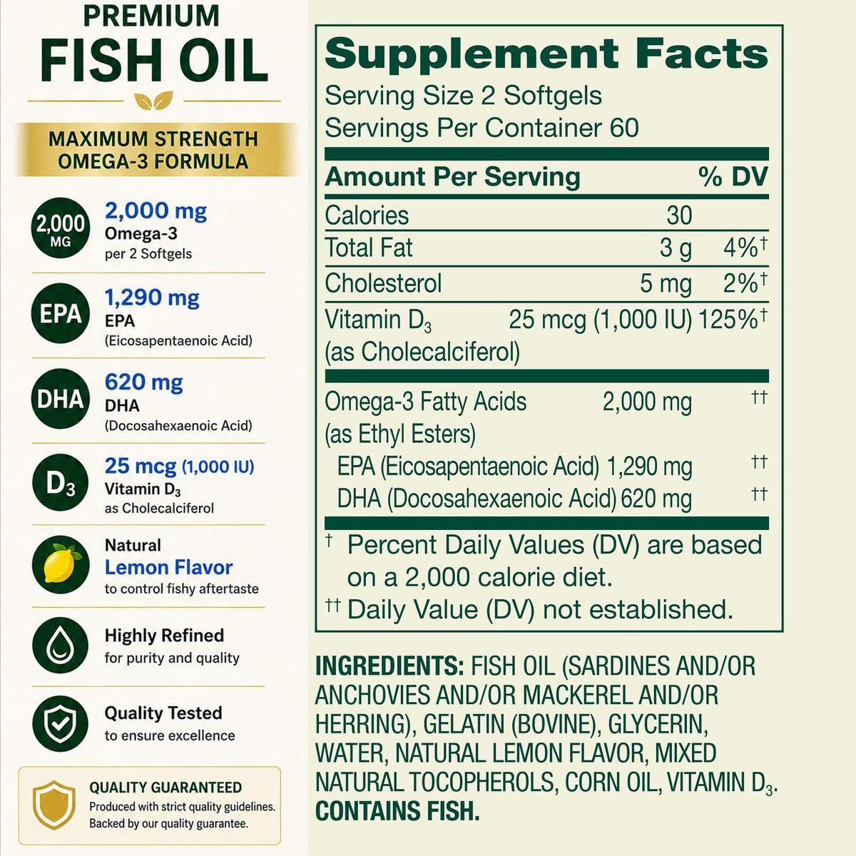 Omega-3 Fish Oil 2000 mg EPA DHA X9817
